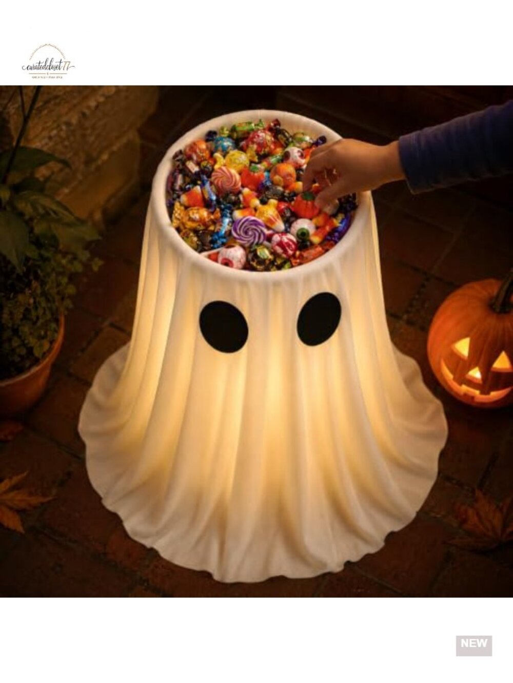 30in Lighted Halloween Ghost Candy Bowl with Remote Timer